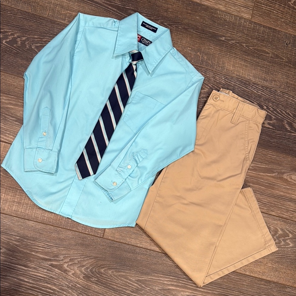 Chaps Shirt with Tie and Khaki Pants